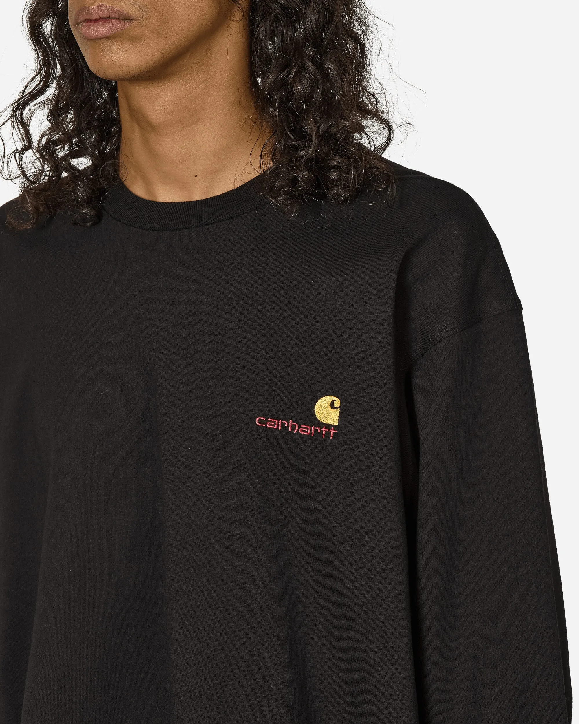 Amerikanisches Script Langarm T-Shirt Schwarz