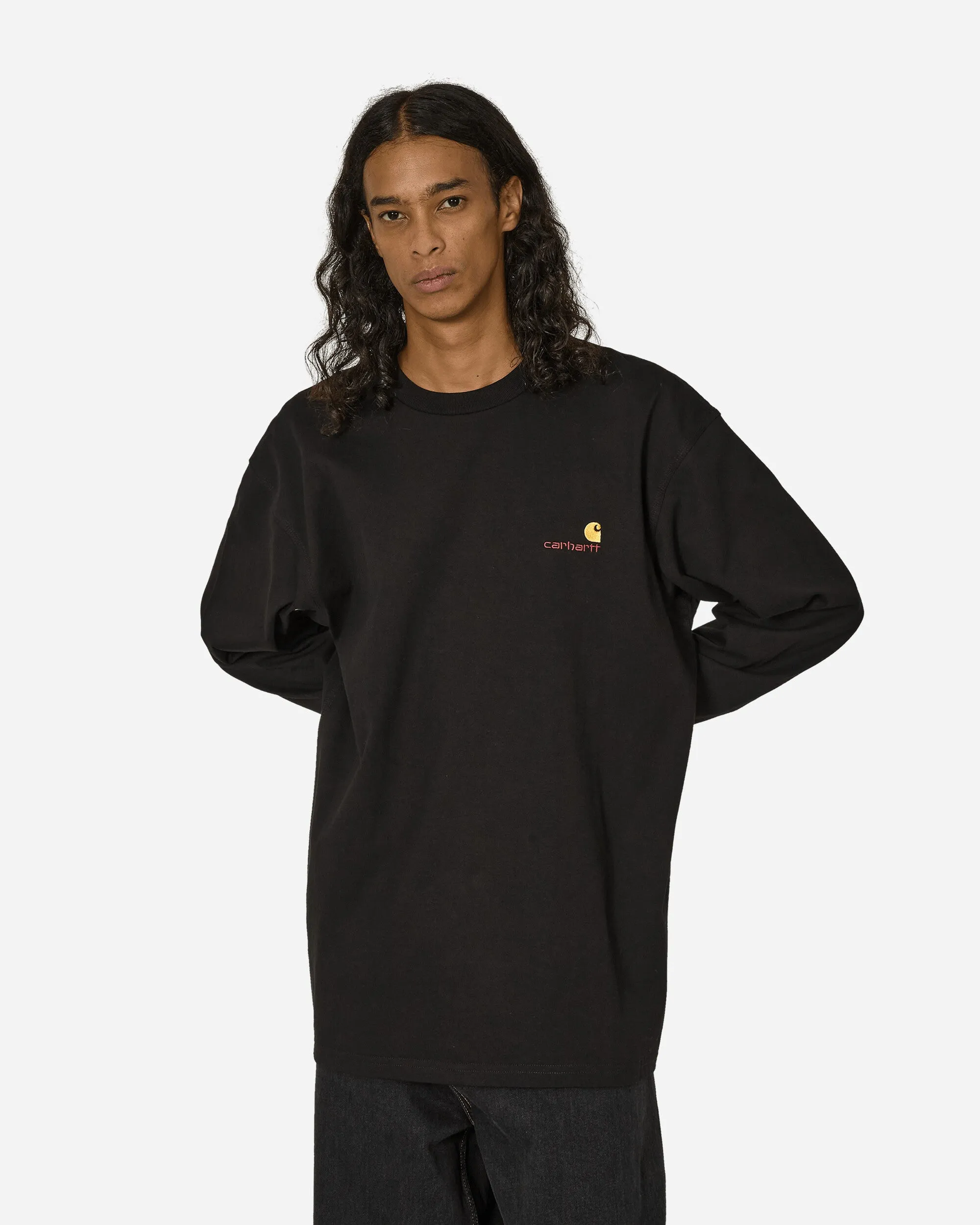 Amerikanisches Script Langarm T-Shirt Schwarz