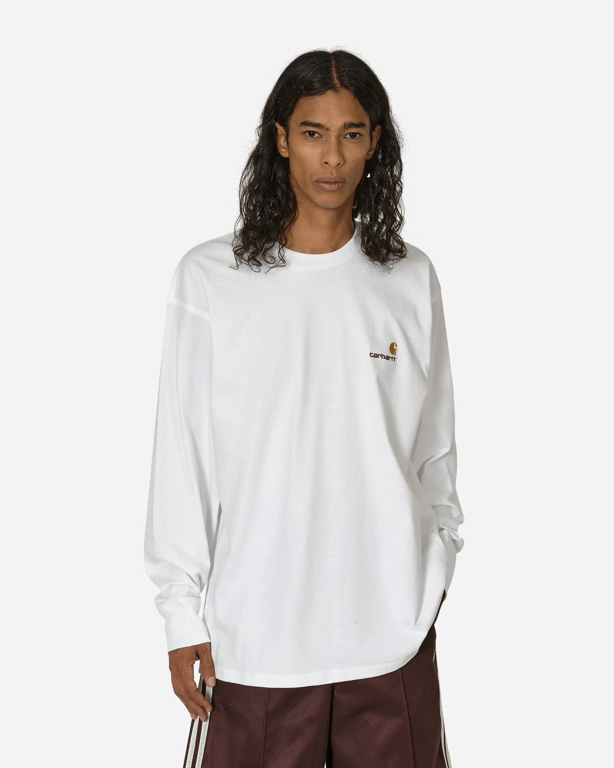 Amerikanisches Script Langarm T-Shirt Weiß