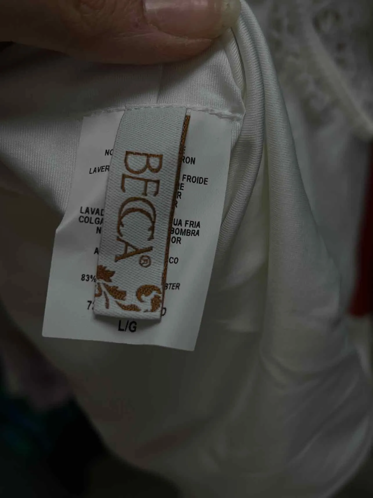 Becca Größe L Weiß mit Häkelrand NEUE Bademode Badeanzug