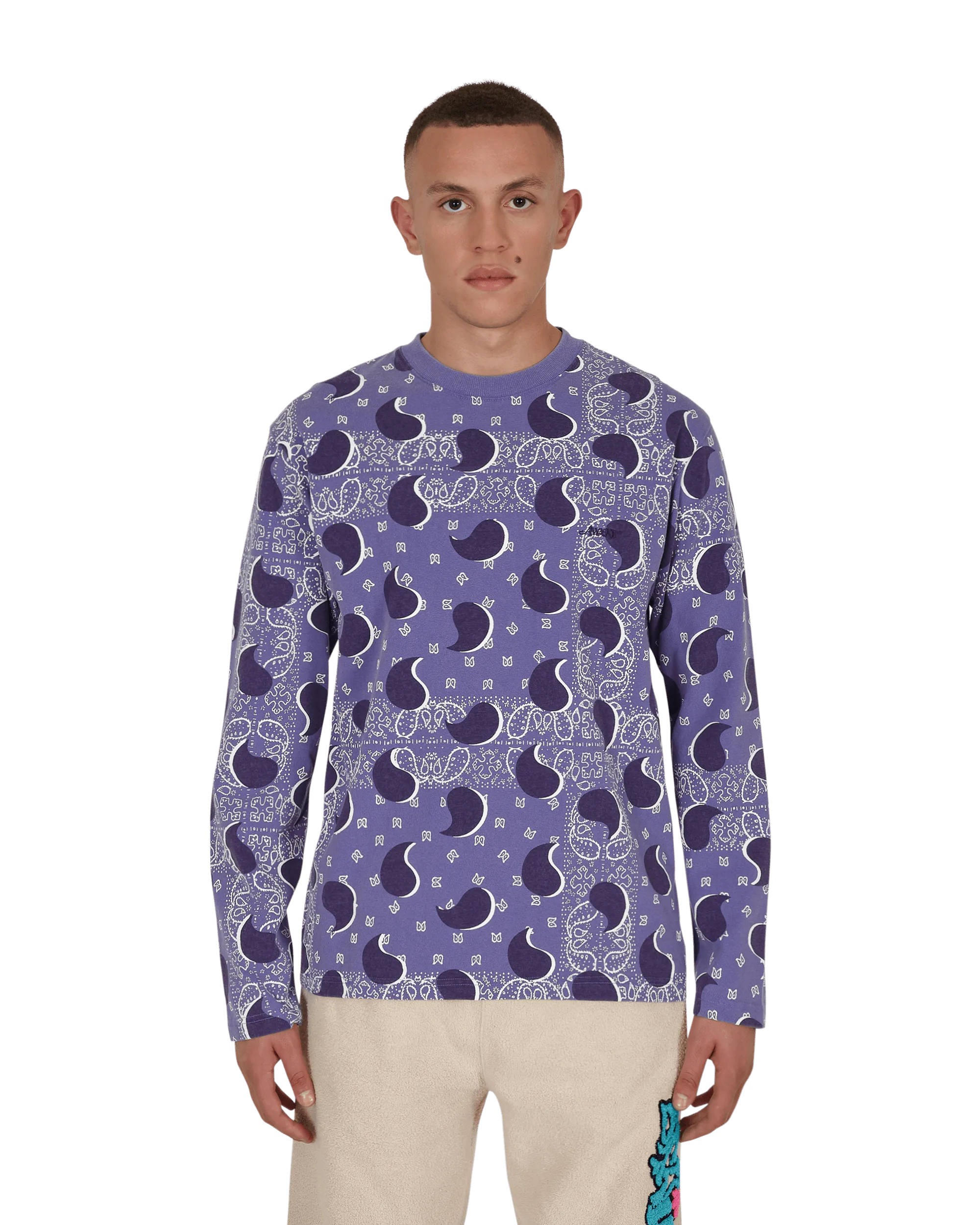 Großes Paisley Langarm-T-Shirt Blau