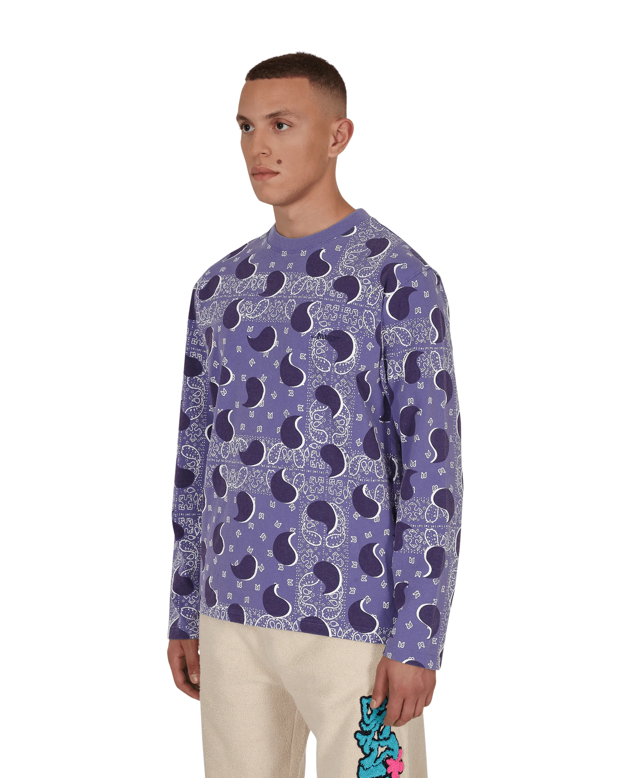 Großes Paisley Langarm-T-Shirt Blau