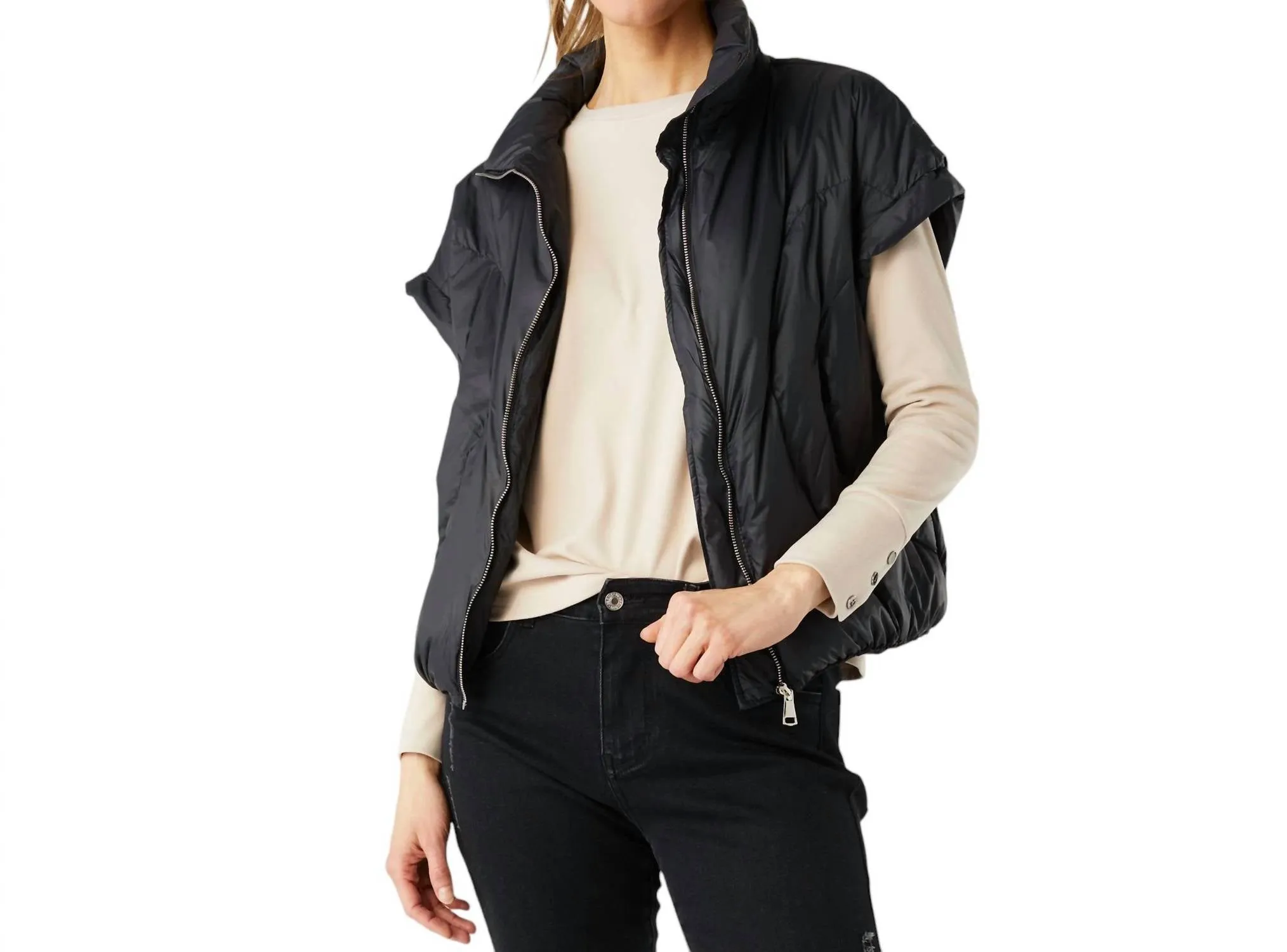 Brooke Cropped Puffer Weste In Schwarz