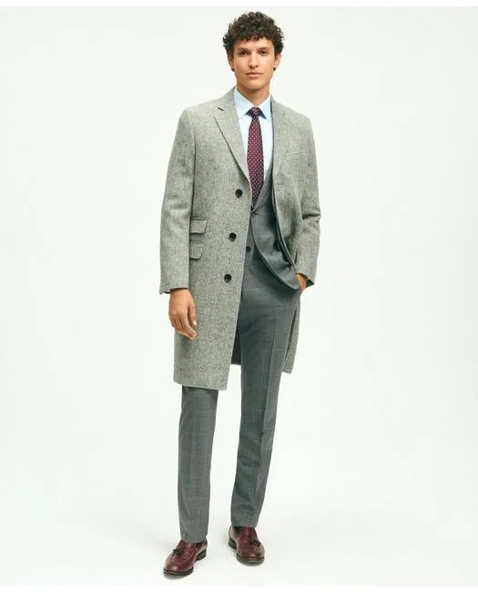 Brooks Brothers Herren-Wollmantel aus Harris Tweed in Fischgrät-Optik, 1818 Topcoat Grau Brooks Brothers