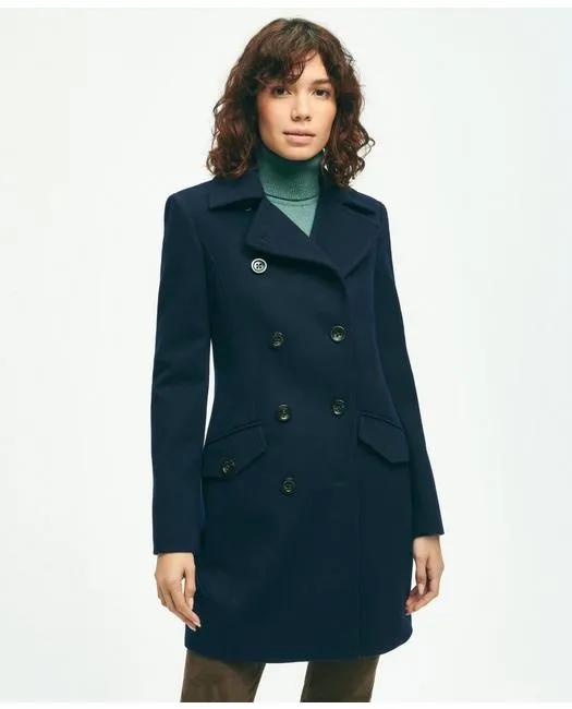 Brooks Brothers Damen-Mantel aus gebürsteter Wolle im Doppelreiher-Stil in Marineblau Brooks Brothers