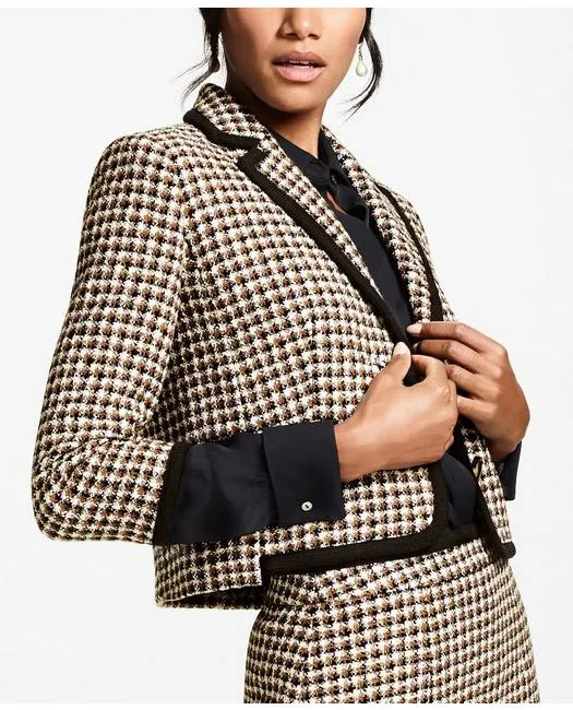 Brooks Brothers Damen Karo Tweed Cropped Jacket Braun/Schwarz Brooks Brothers