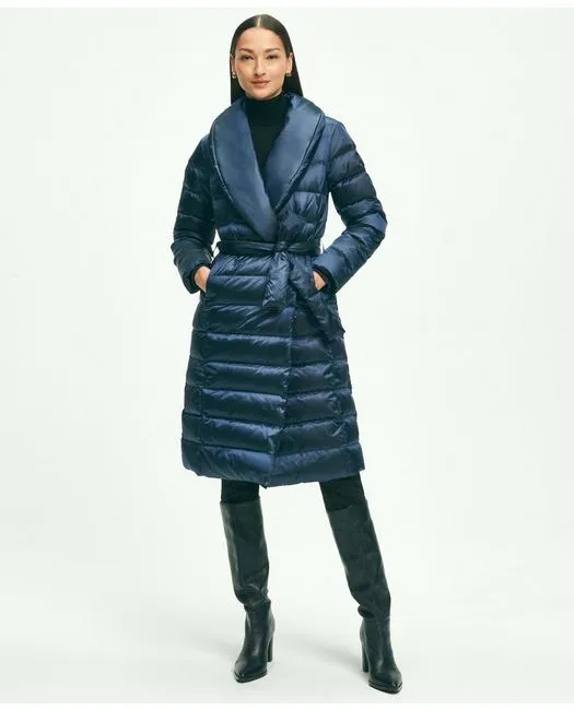 Brooks Brothers Damen Daune Wasserabweisender Gürtel-Puffer-Mantel Marineblau Brooks Brothers