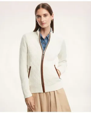 Brooks Brothers Damen Merinowoll-Zip-Pulloverjacke Creme Brooks Brothers