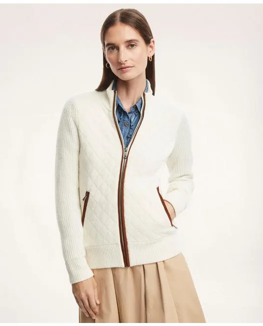 Brooks Brothers Damen Merinowoll-Zip-Pulloverjacke Creme Brooks Brothers