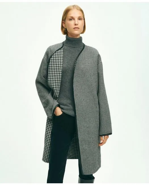 Brooks Brothers Damen Reversibel Woll-Hundezahn Offener Frontmantel Schwarz Brooks Brothers