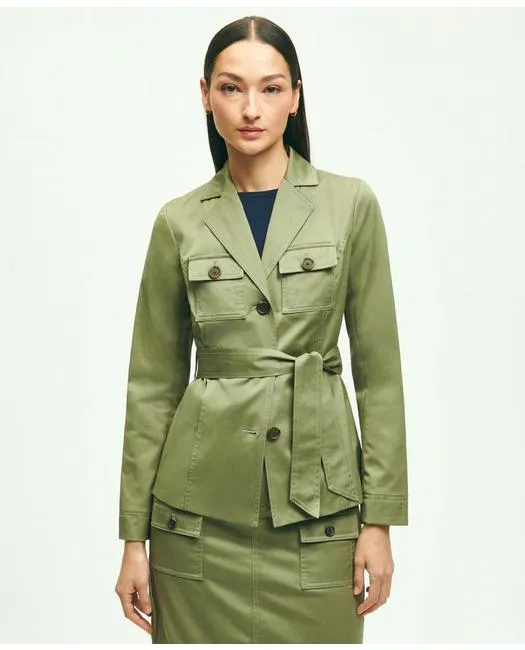 Brooks Brothers Damen Safari-Jacke mit Gürtel aus Baumwoll-Stretch-Drill in Olivgrün Brooks Brothers