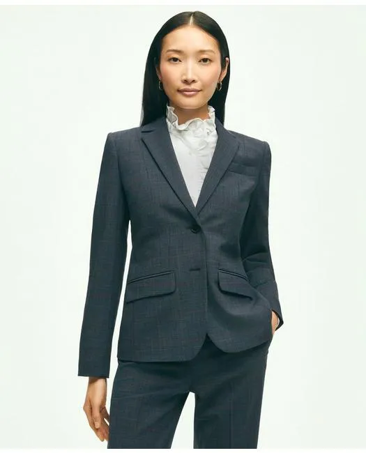 Brooks Brothers Damen Stretch-Woll-Glencheck-Jacke Marine Brooks Brothers