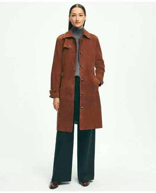 Brooks Brothers Damen Wildleder Trenchcoat Mittelbraun Brooks Brothers
