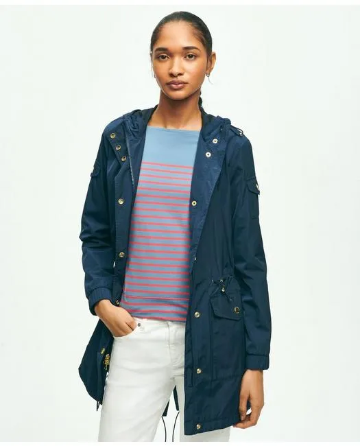 Brooks Brothers Damen wasserdichte Anorak-Jacke mit Kapuze in Marineblau Brooks Brothers