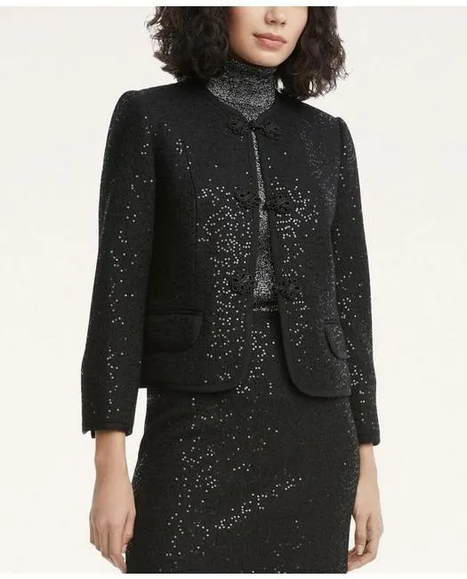 Brooks Brothers Damen Wollmix Paillettenjacke Schwarz Brooks Brothers
