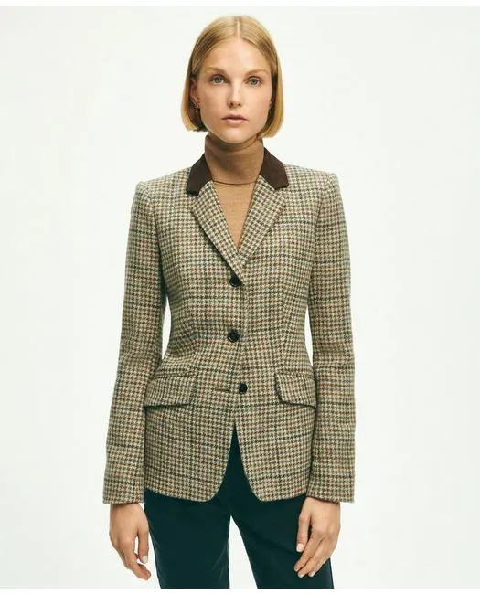 Brooks Brothers Damen-Wolltweed-Hundezahn-Reitjacke Beige Brooks Brothers