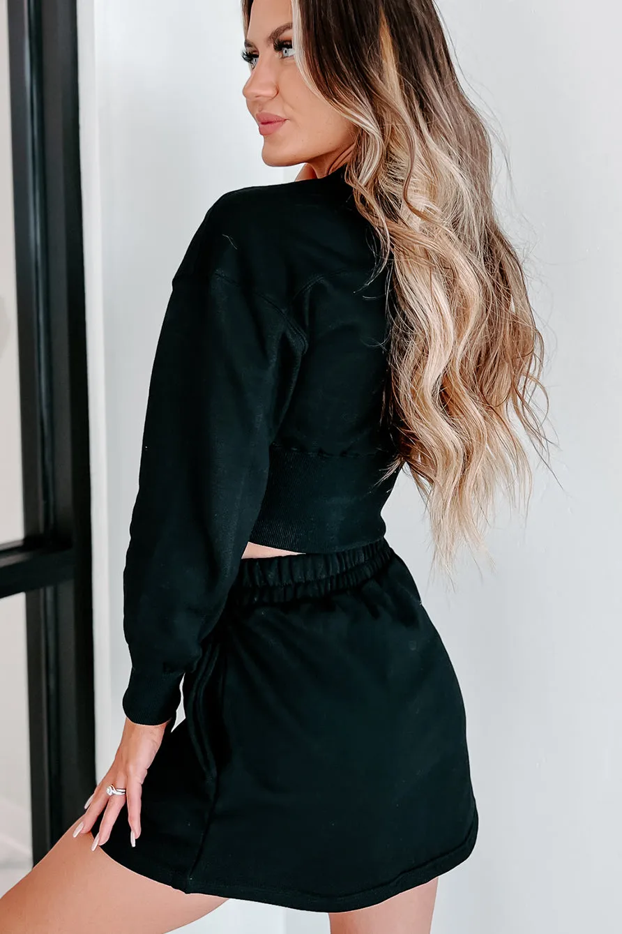 Vertrauensbildender Crop-Pullover mit Halb-Reißverschluss (Schwarz)