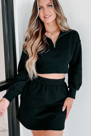 Vertrauensbildender Crop-Pullover mit Halb-Reißverschluss (Schwarz)