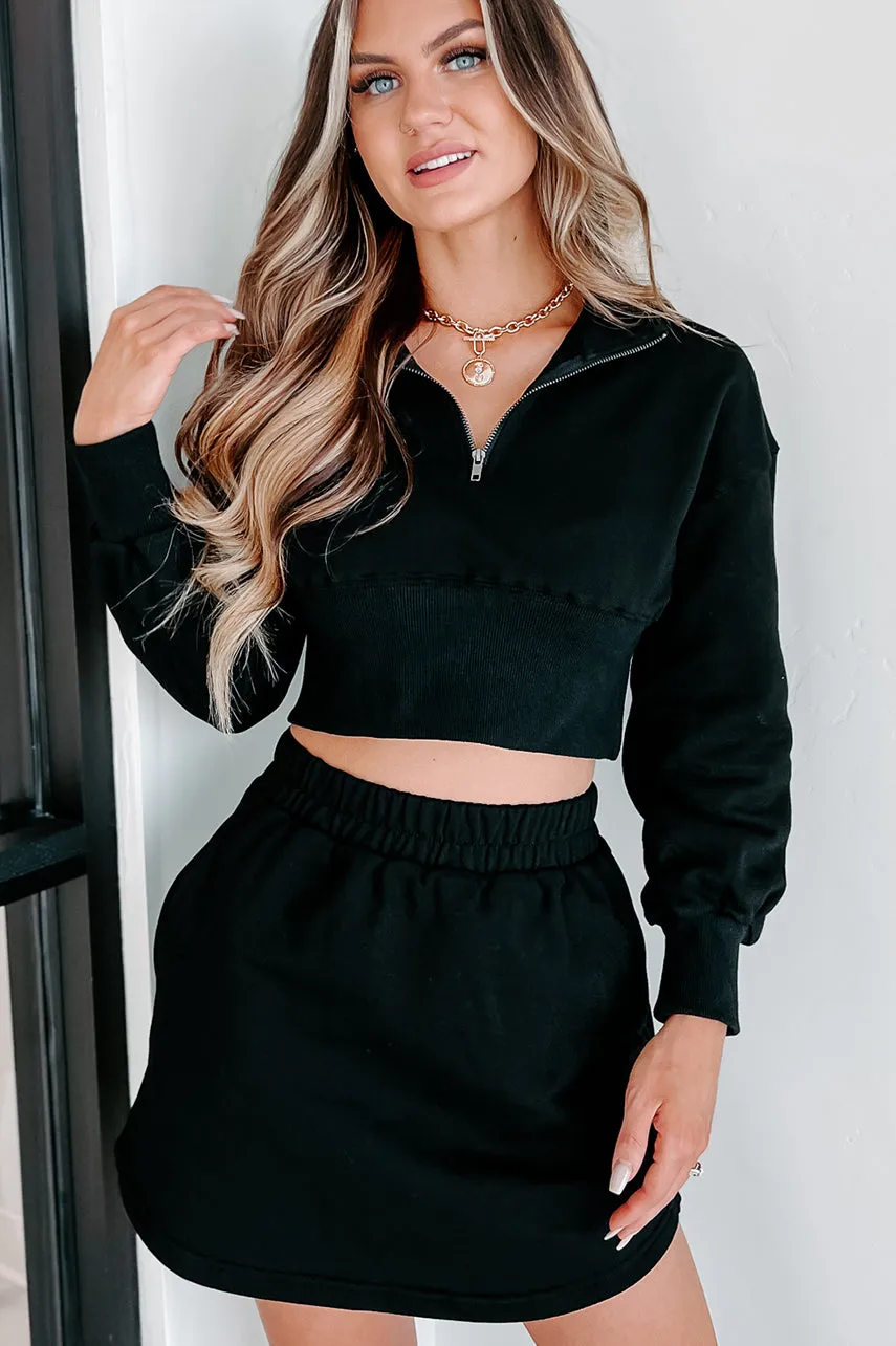Vertrauensbildender Crop-Pullover mit Halb-Reißverschluss (Schwarz)