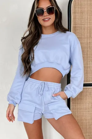 Can't Convince Me Crop Sweatshirt & Shorts Set (Hellblau)