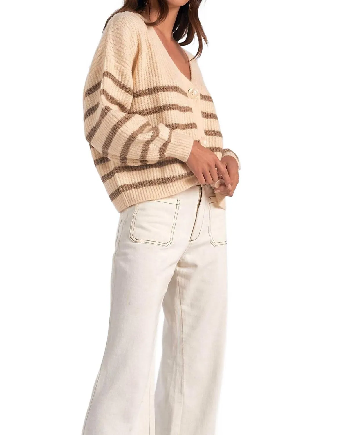 Carmel Streifen-Cardigan in Beige
