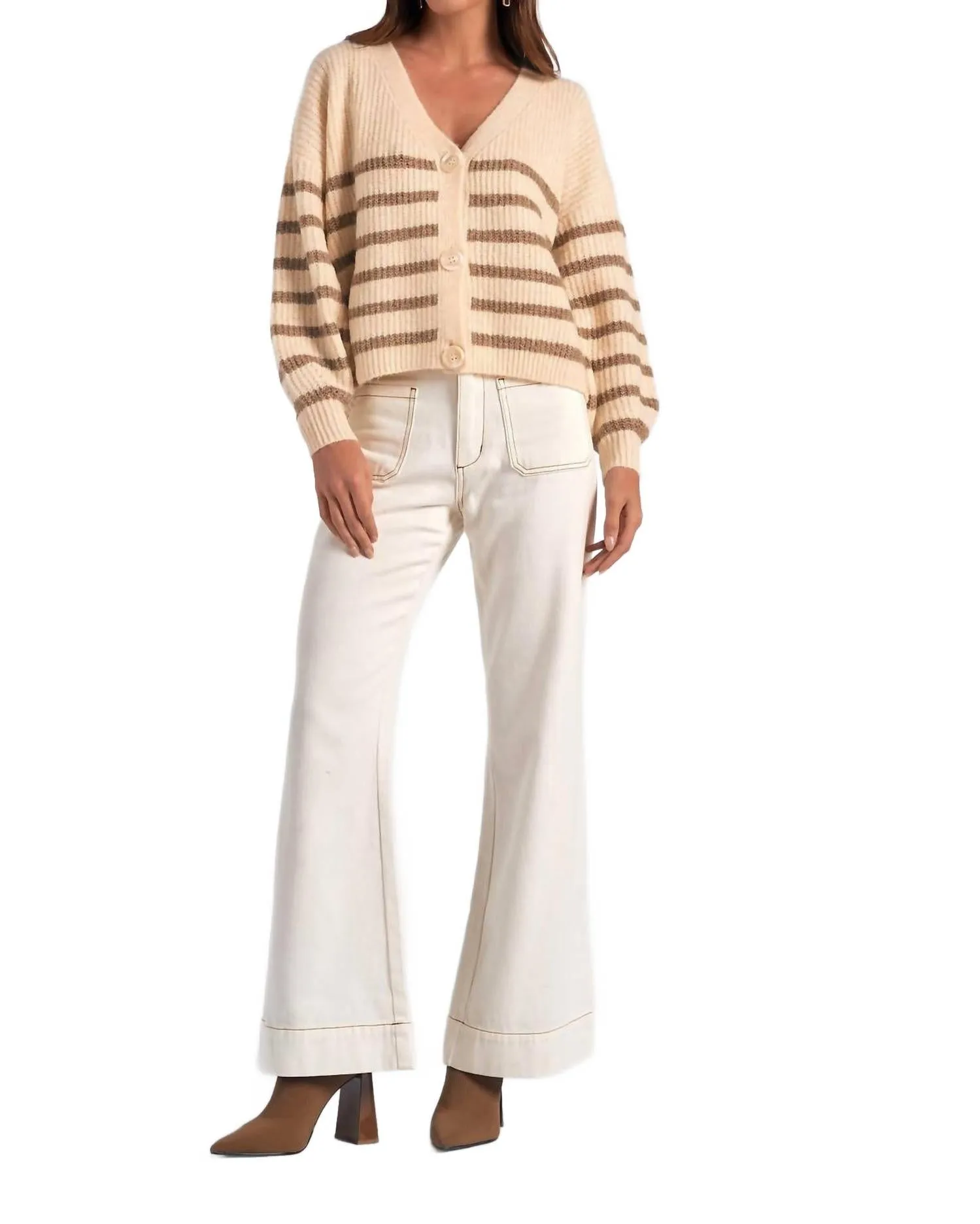 Carmel Streifen-Cardigan in Beige