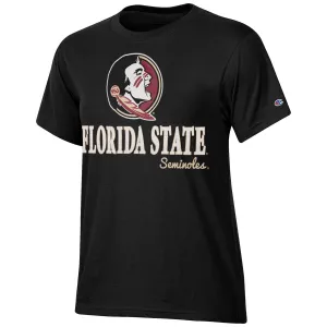 Champion Damen Seminole Logo/Florida State Seminoles Kurzarm T-Shirt - Schwarz Champion Kleidung Damen