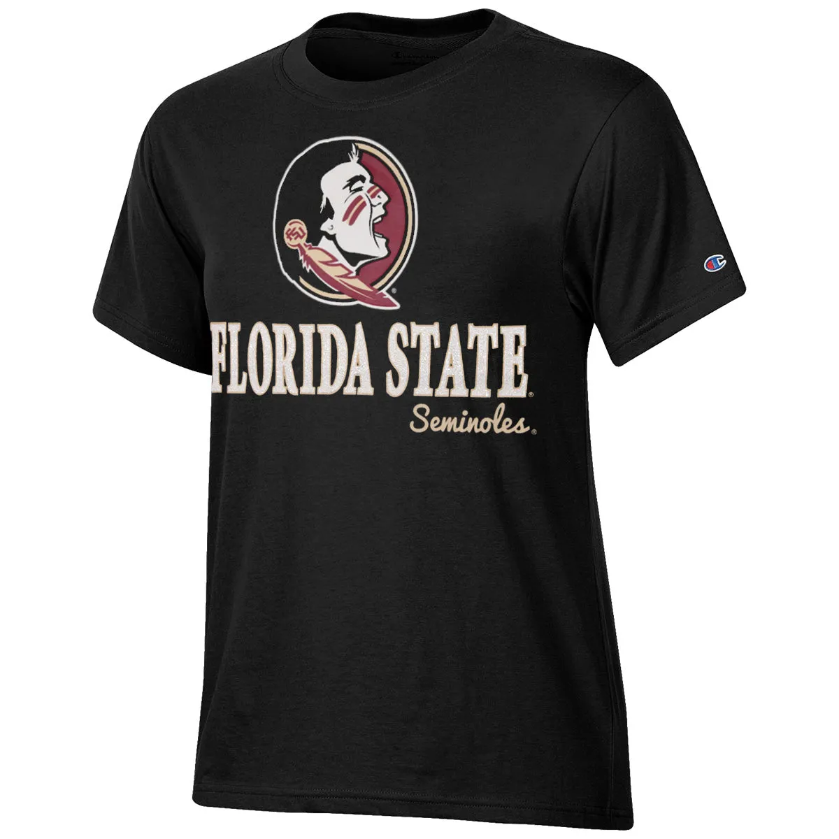 Champion Damen Seminole Logo/Florida State Seminoles Kurzarm T-Shirt - Schwarz Champion Kleidung Damen