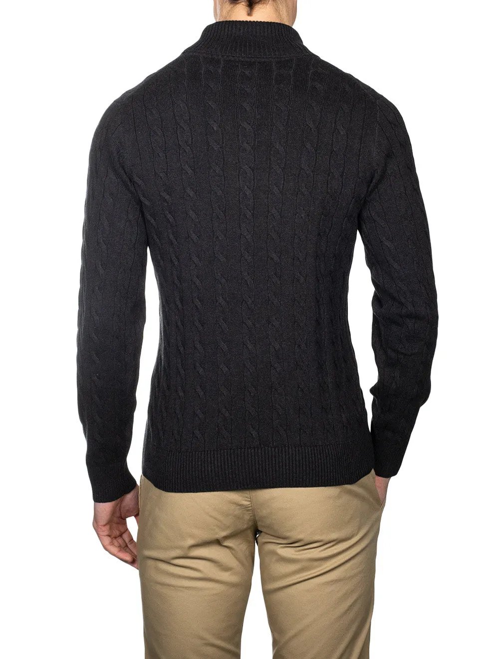 Baumwoll-Rippstrick-Rollkragenpullover Dunkelgrau Melange