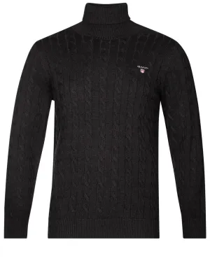 Baumwoll-Rippstrick-Rollkragenpullover Dunkelgrau Melange