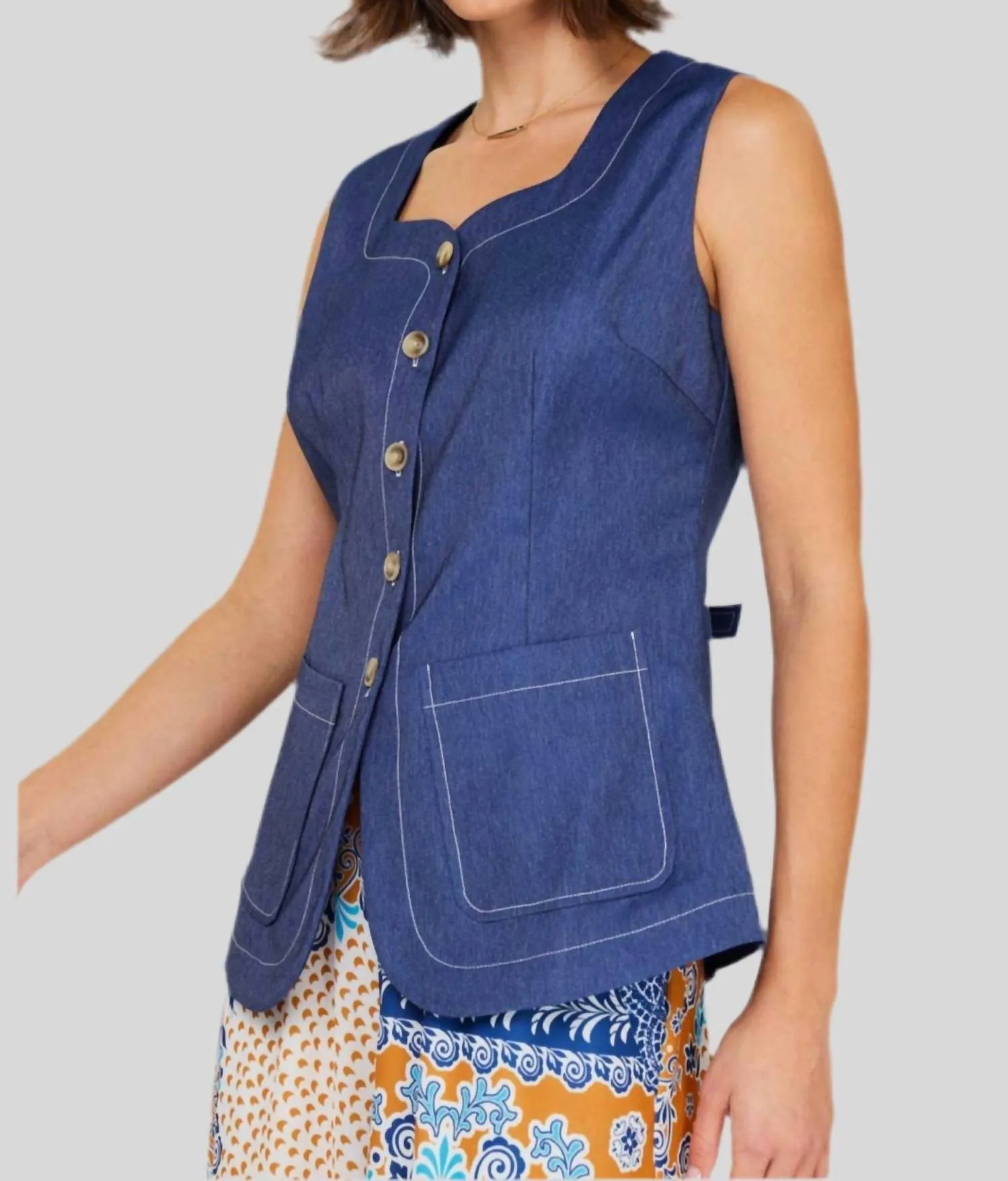 Denim Weste mit Knopfleiste in Blau