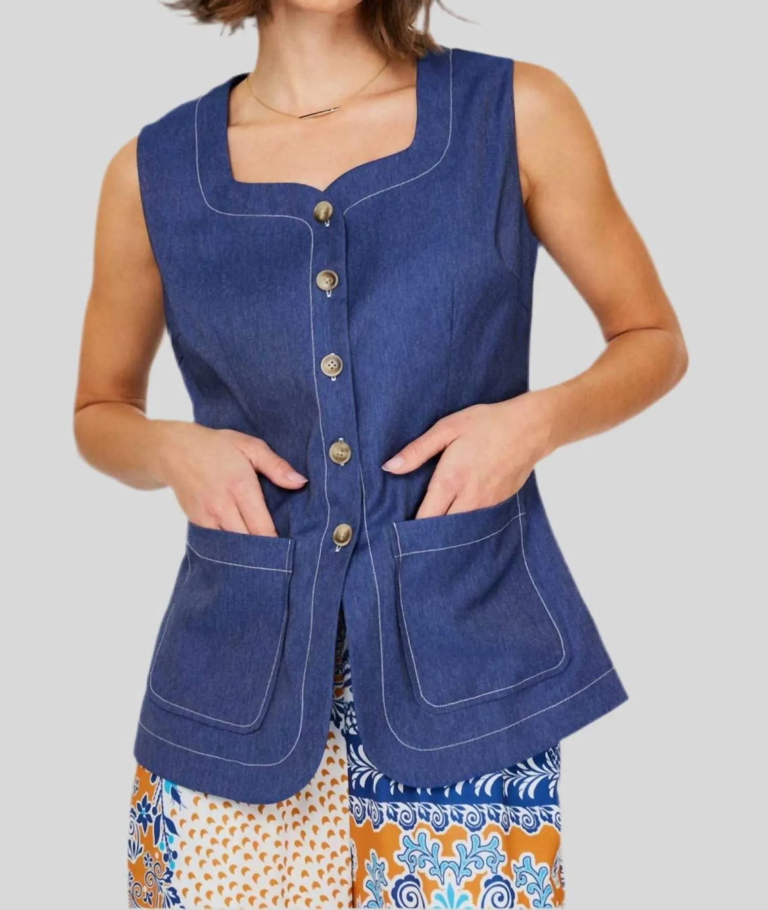 Denim Weste mit Knopfleiste in Blau