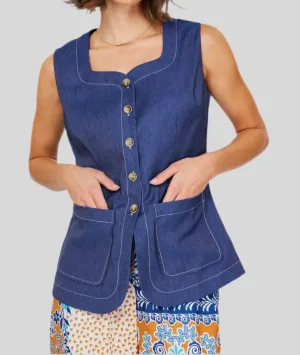 Denim Weste mit Knopfleiste in Blau