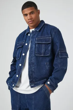 Forever 21 Herren Denim Cargo Trucker Jacke Dunkelblau Forever 21