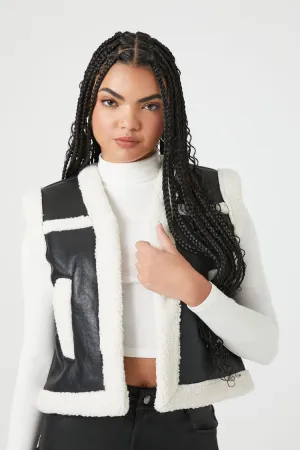 Forever 21 Damen Cropped Kunstfell/Sherpa-Besatz Weste Schwarz Forever 21