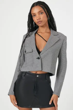 Forever 21 Damen Jacquard Karo Cropped Blazer Schwarz/Weiß Forever 21