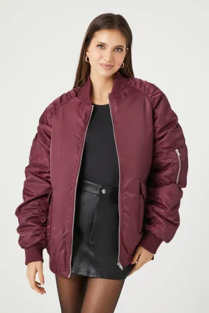 Forever 21 Damen Übergroße Reißverschluss Bomberjacke Weinrot Forever 21