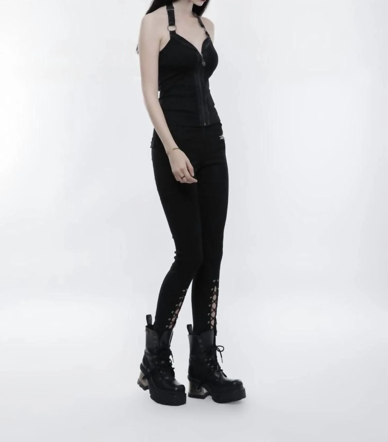 Halter Zip Up Punk Weste In Schwarz