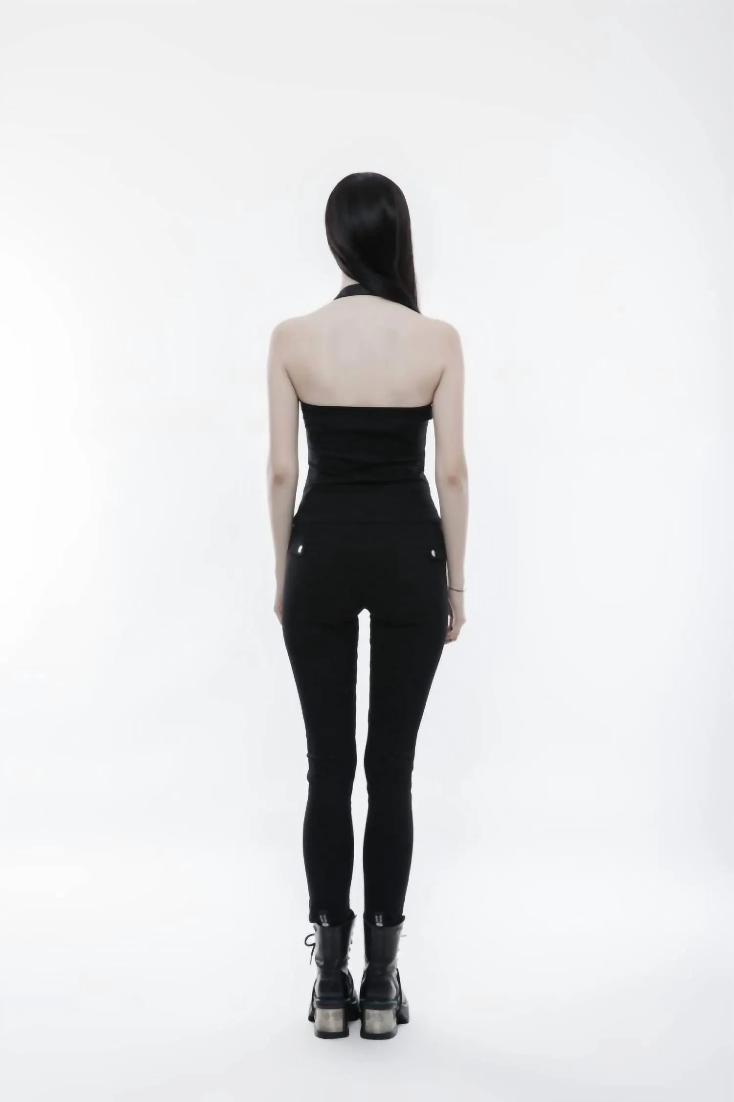 Halter Zip Up Punk Weste In Schwarz