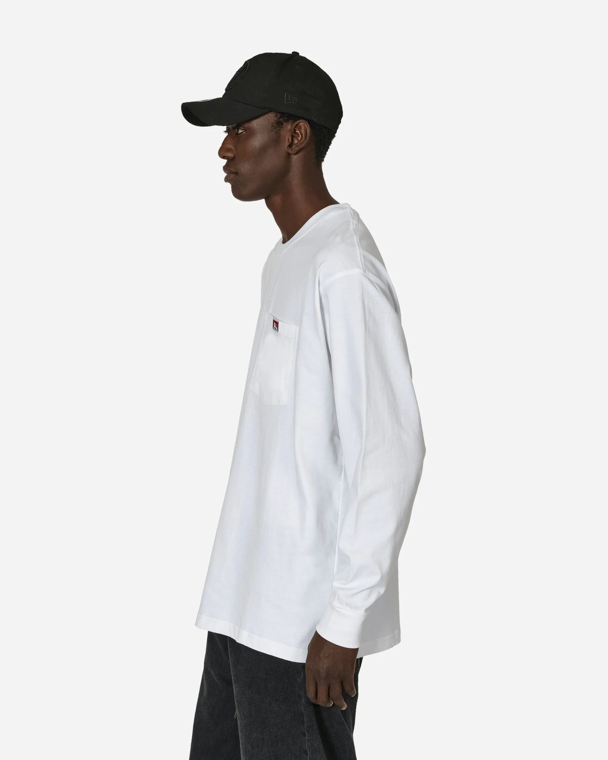 Schwere Klassische Etikettierte Langarm-T-Shirt Tasche Weiß