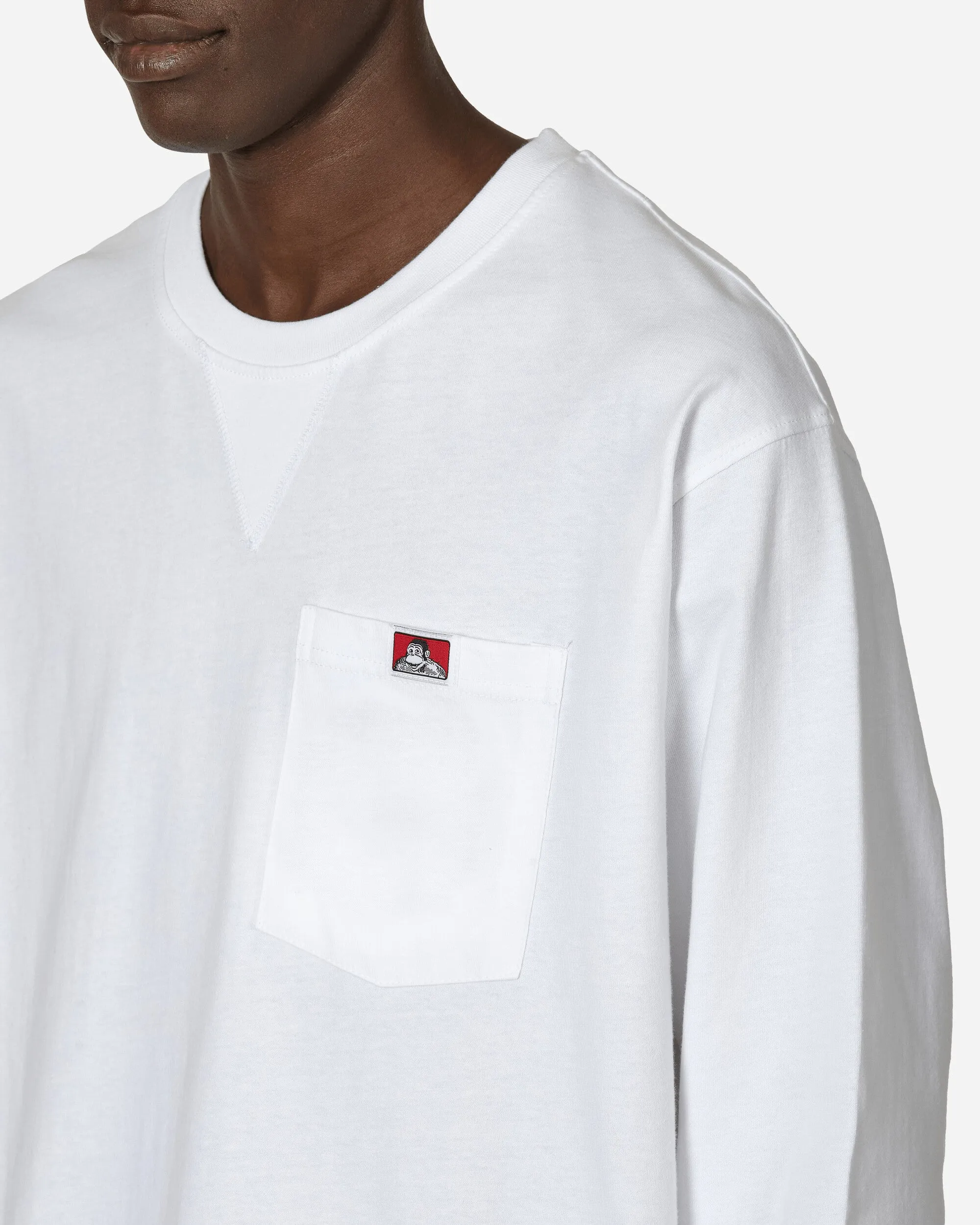 Schwere Klassische Etikettierte Langarm-T-Shirt Tasche Weiß