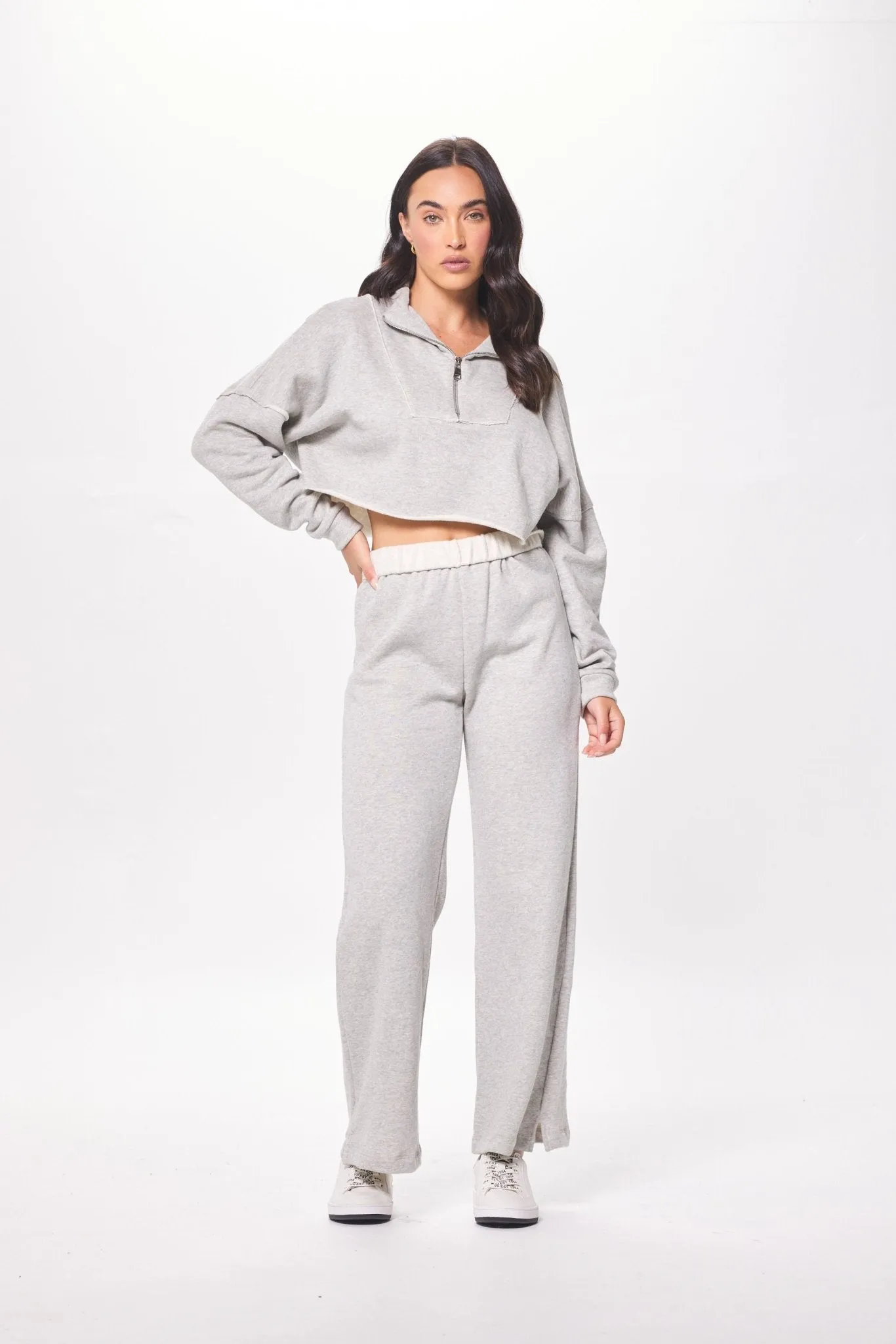 Hunter Grauer Fleece Viertelzip mit Rohkante