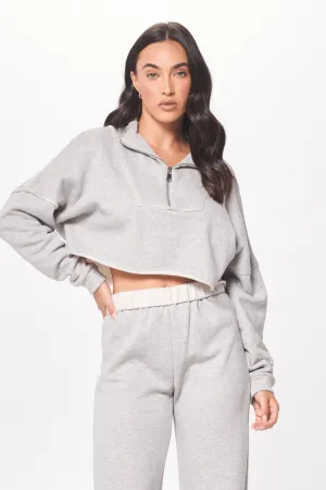 Hunter Grauer Fleece Viertelzip mit Rohkante