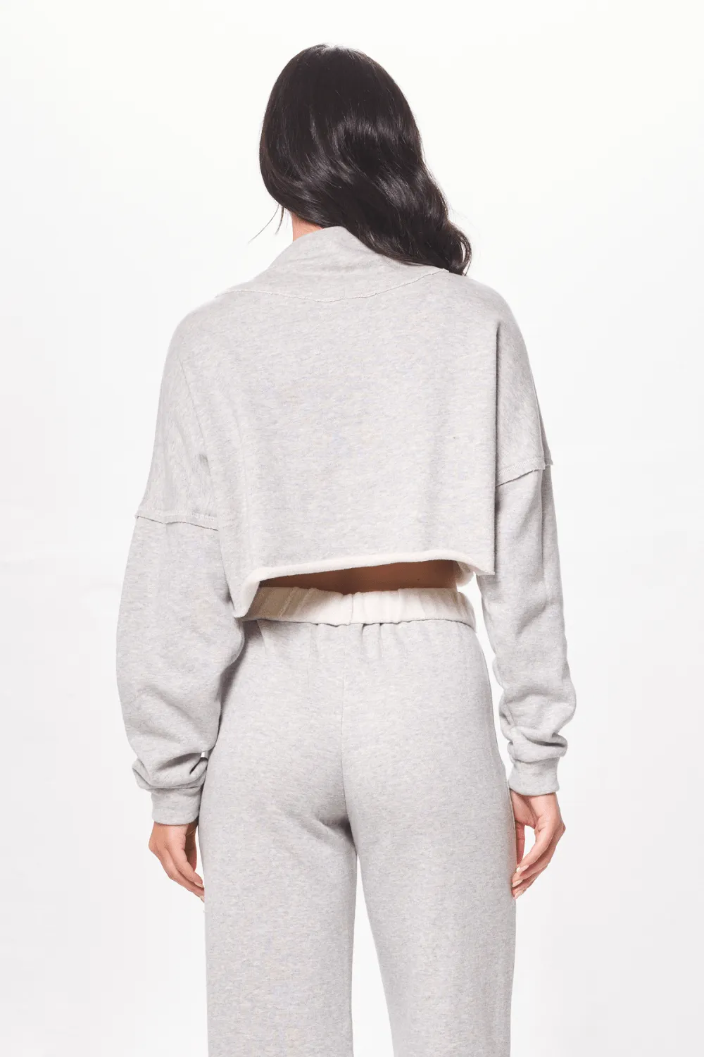 Hunter Grauer Fleece Viertelzip mit Rohkante