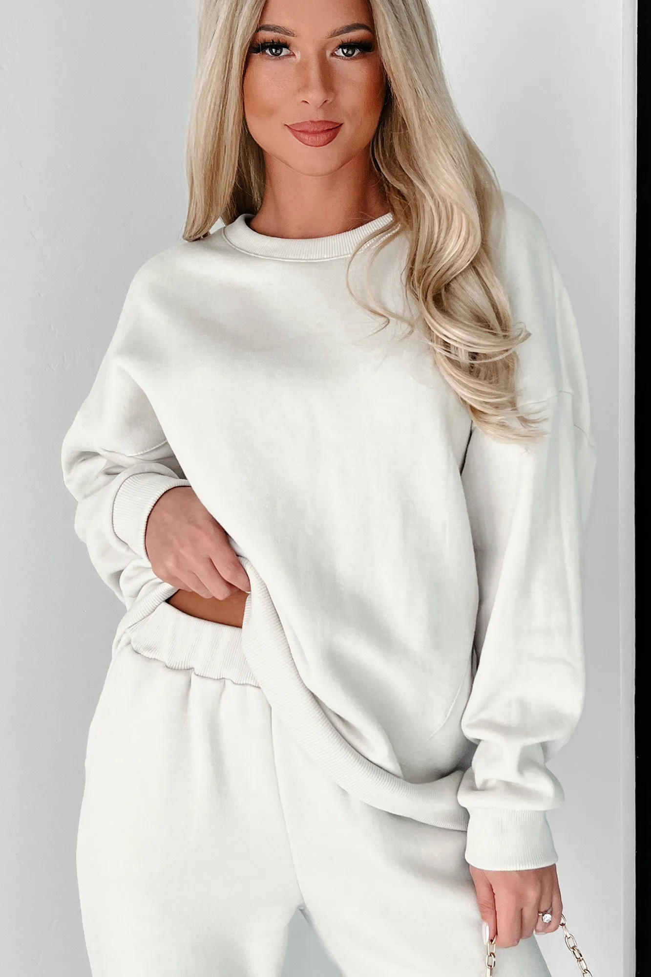 Gemütliches Weekend-Übergroßes Fleece-Sweatshirt (Sand)