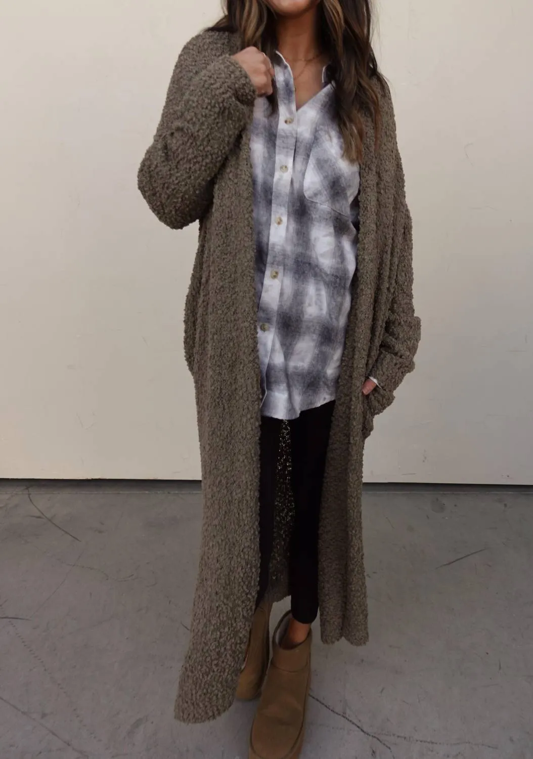 Leichtes Duster-Cardigan in Olive