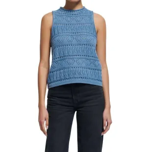 Lina Pointelle Top In Ausgewaschenem Denim