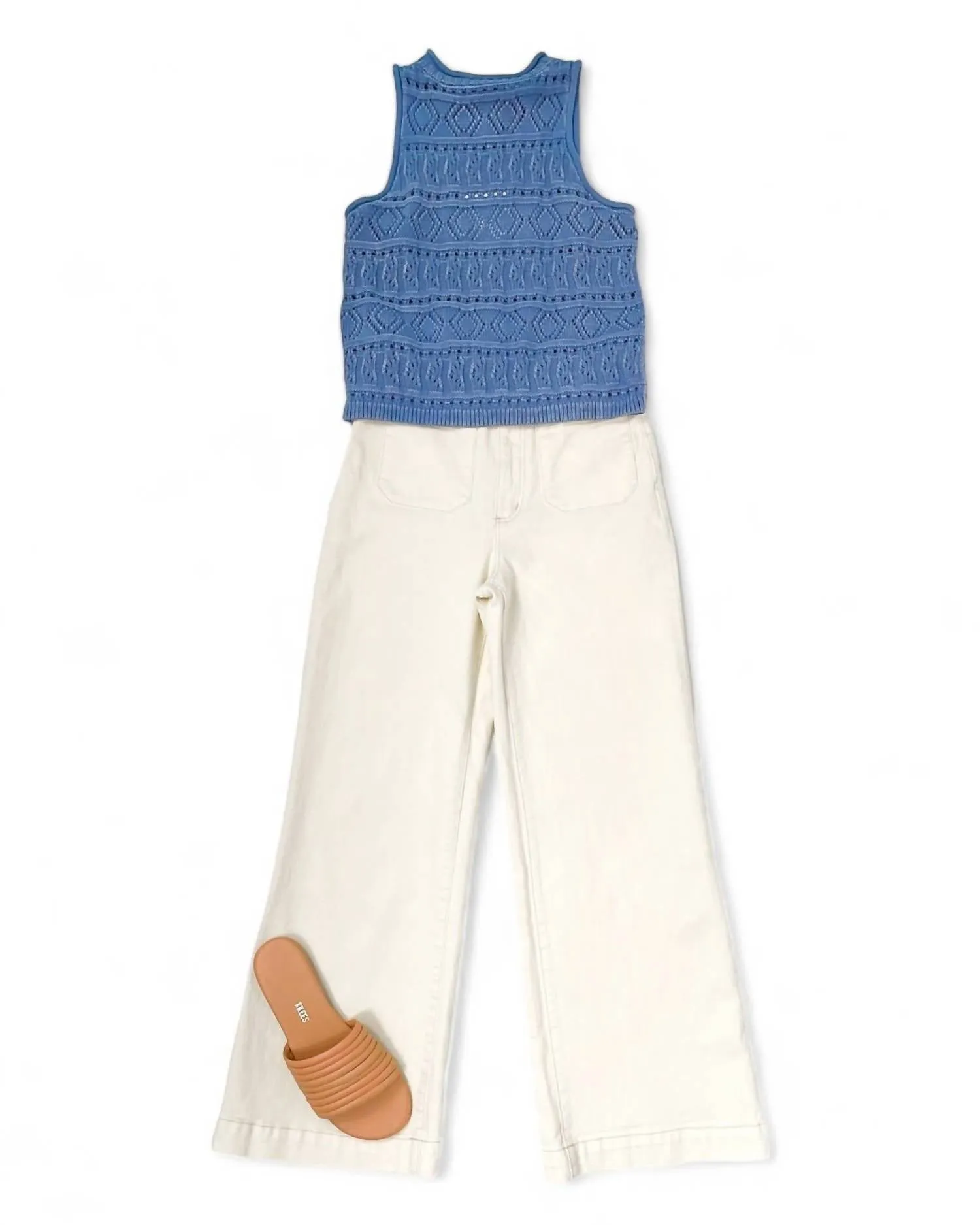 Lina Pointelle Top In Ausgewaschenem Denim