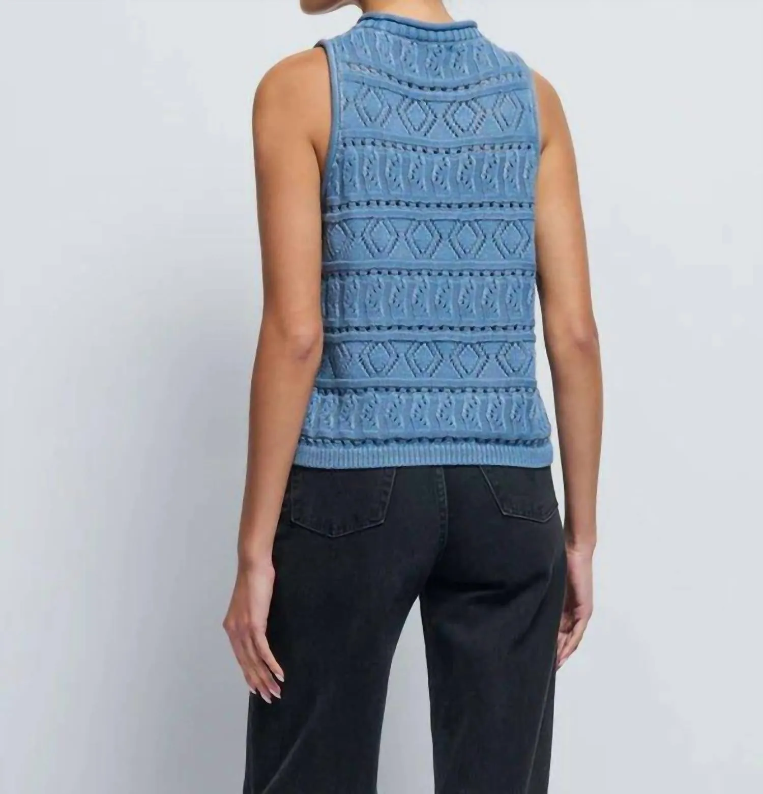 Lina Pointelle Top In Ausgewaschenem Denim