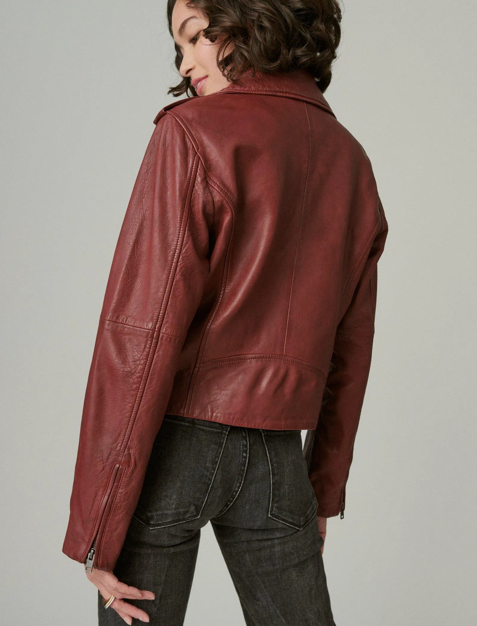 Lucky Brand Klassische Leder-Motorradjacke Kirsche Lucky Brand